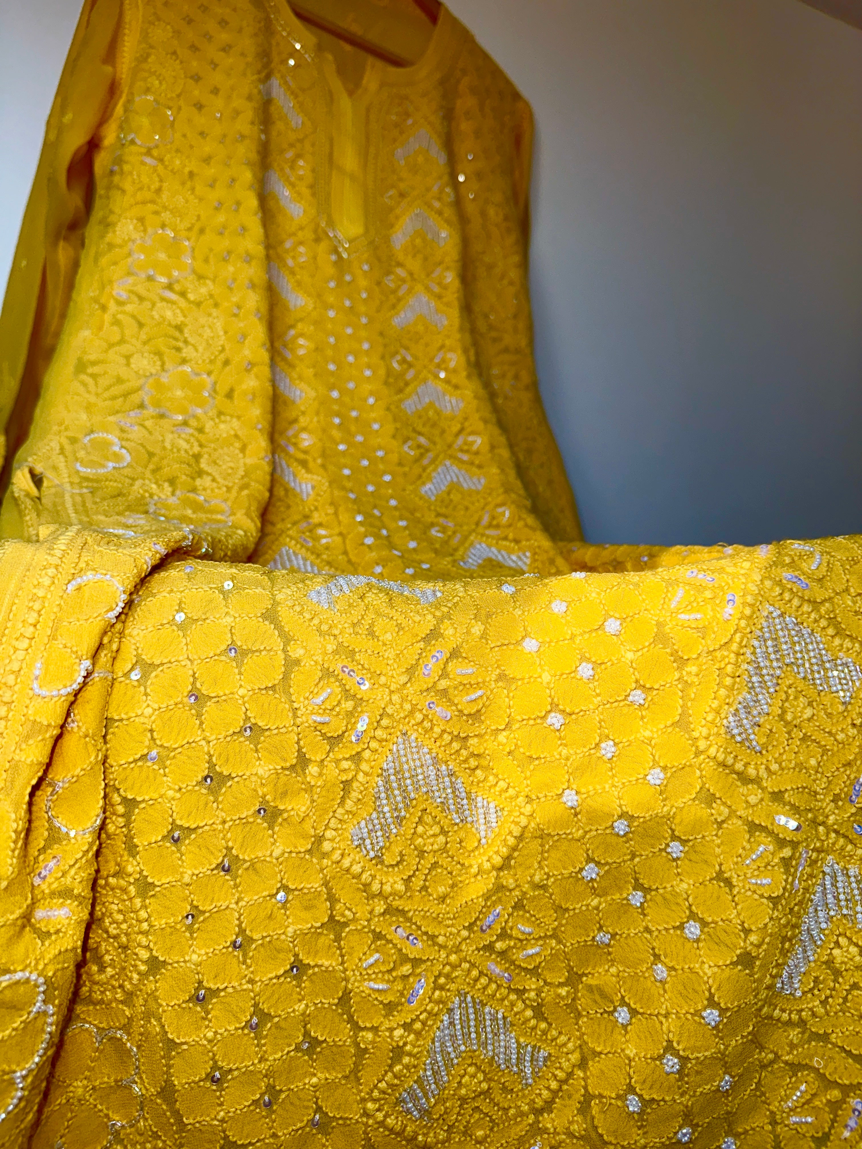 Viral Pearl & Cutdana Chikankari Kurti - Yellow