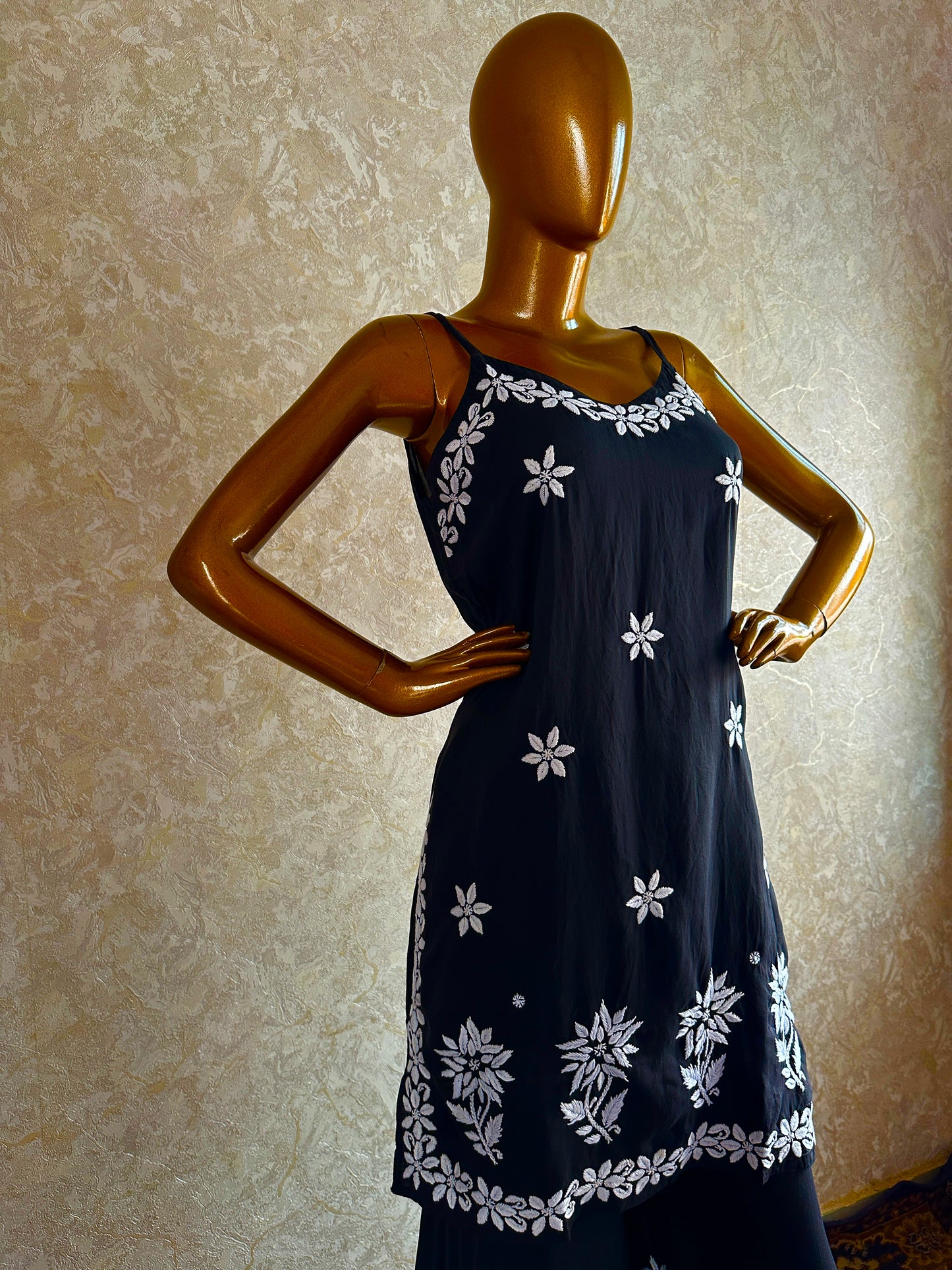 Black & White Modal Cotton Chikankari Sharara set