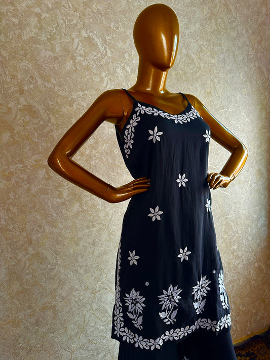 Black & White Modal Cotton Chikankari Sharara set