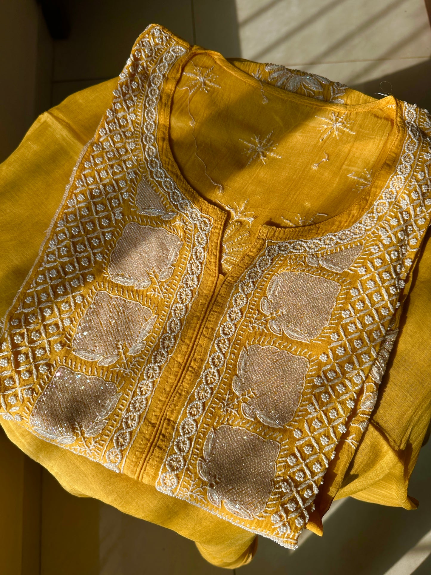 Luxe Chikankari Mul Chanderi Semi Stitched Suit Set