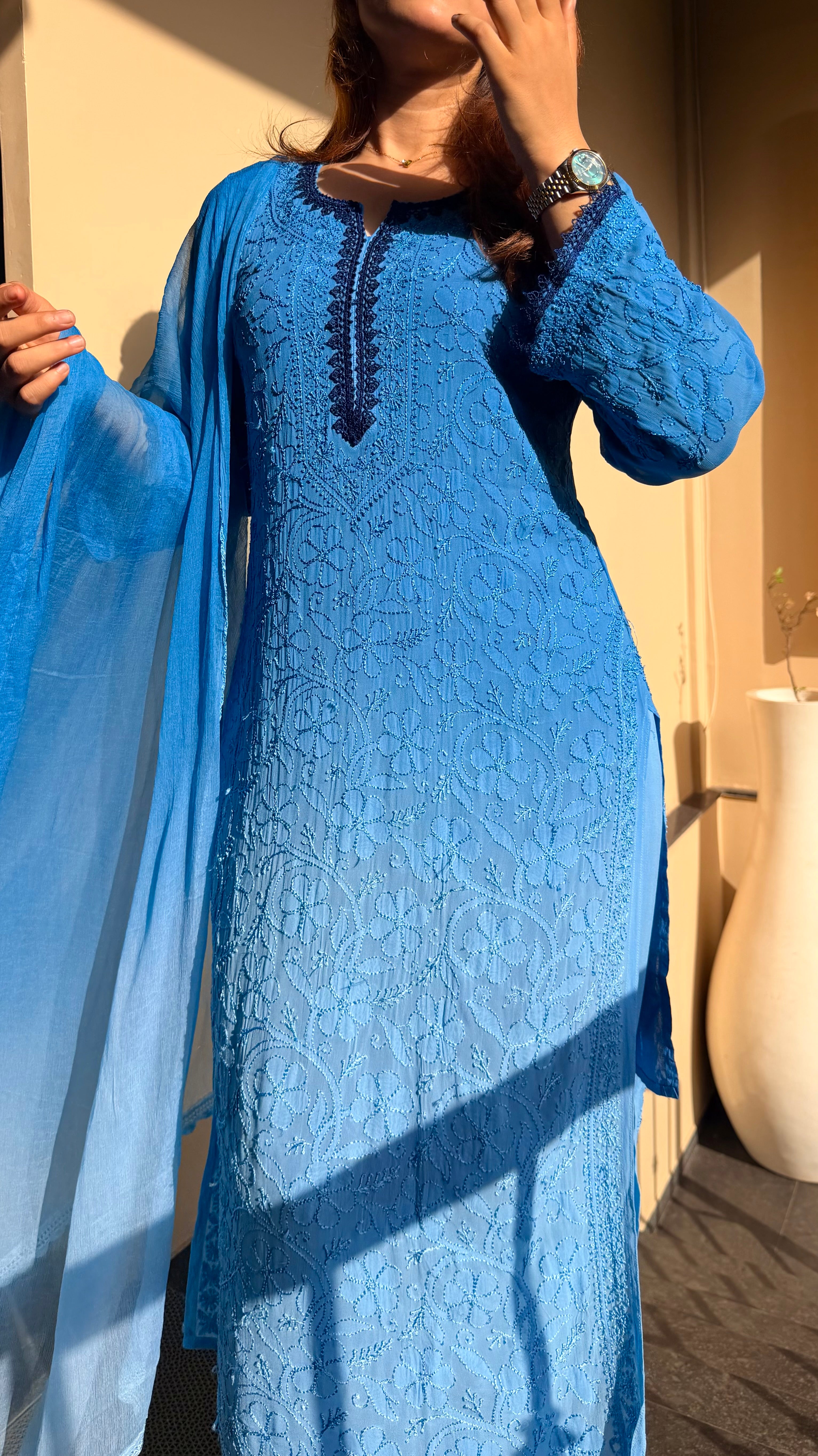 Hues of Blue Viscose Full Suit Set