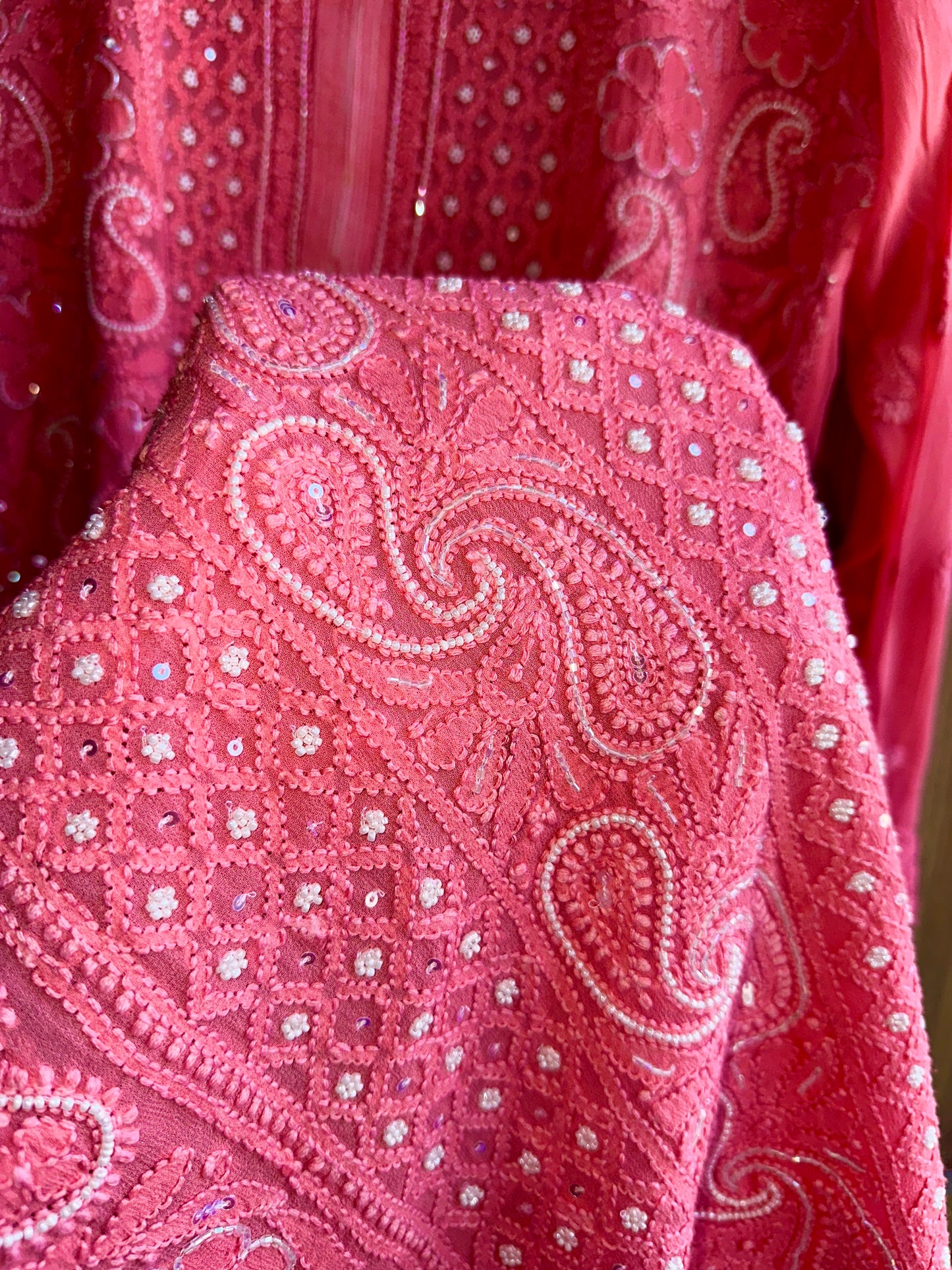 Viral Pearl & Cutdana Chikankari Suit Set - Pink