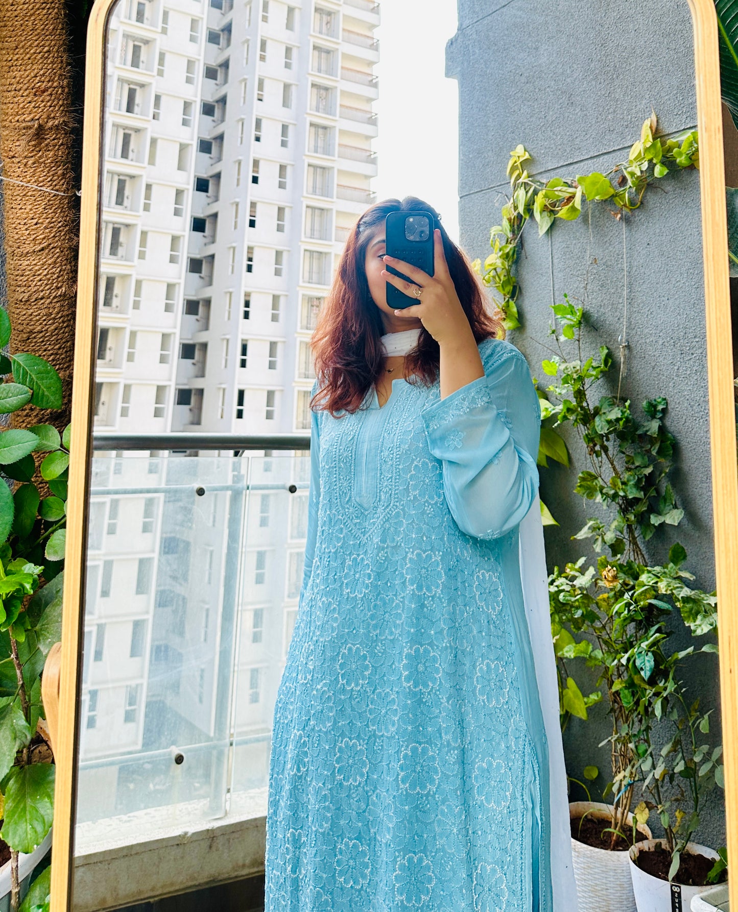 Pearl & Cutdana Chikankari Suit Set Sky blue