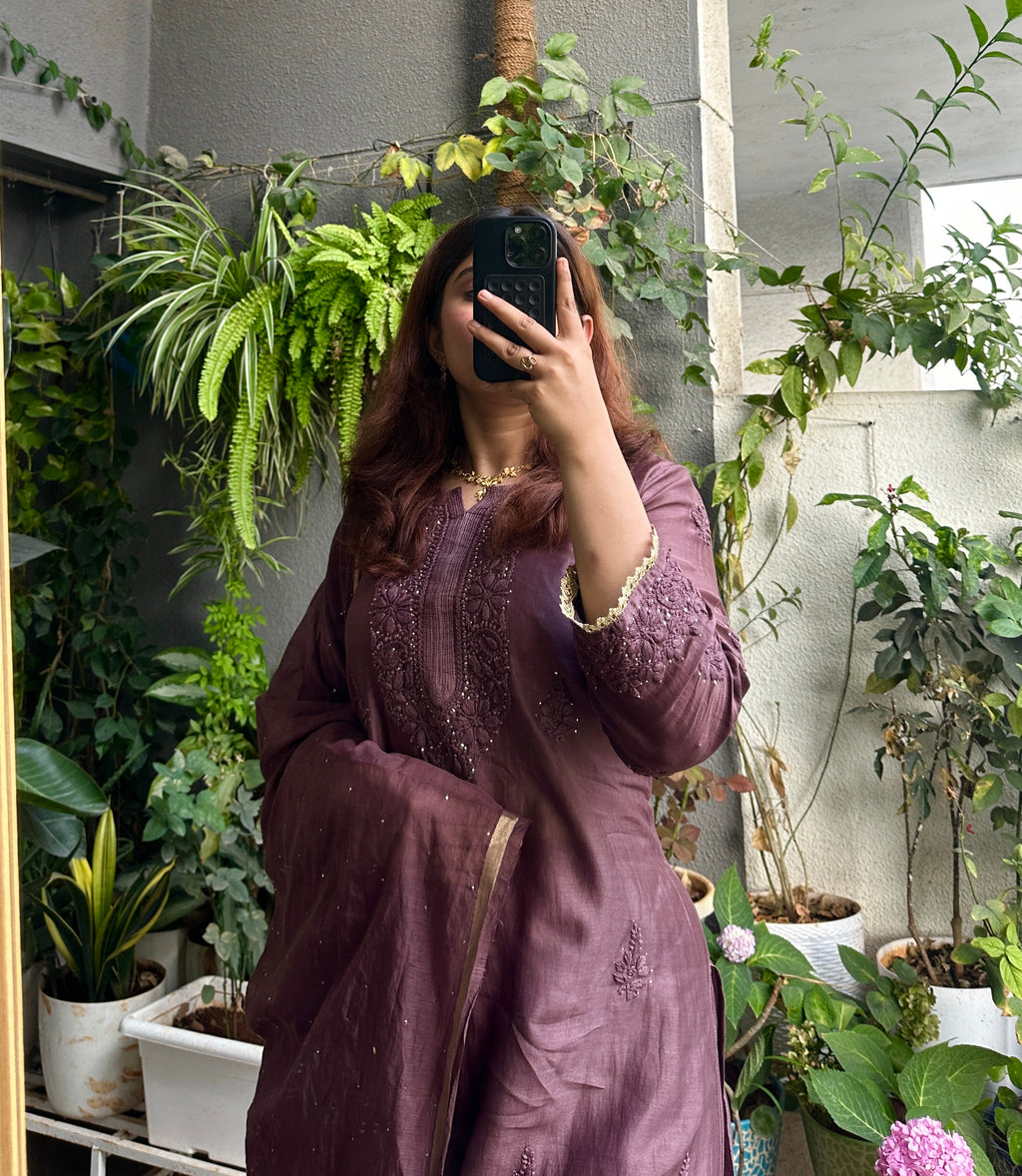 Choco Barfi Inspired Chikankari Chanderi Suit Set