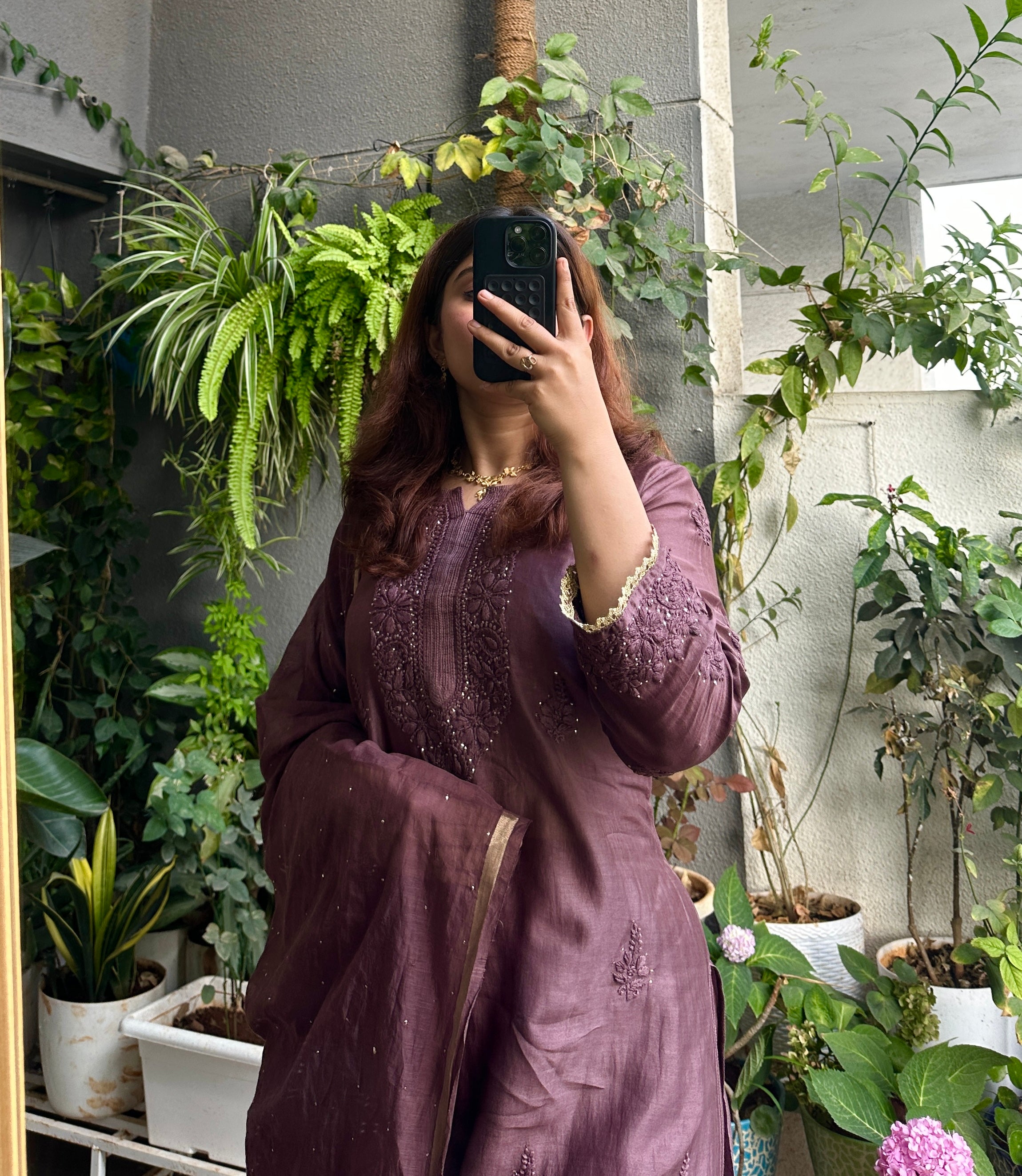 Choco Barfi Inspired Chikankari Chanderi Suit Set