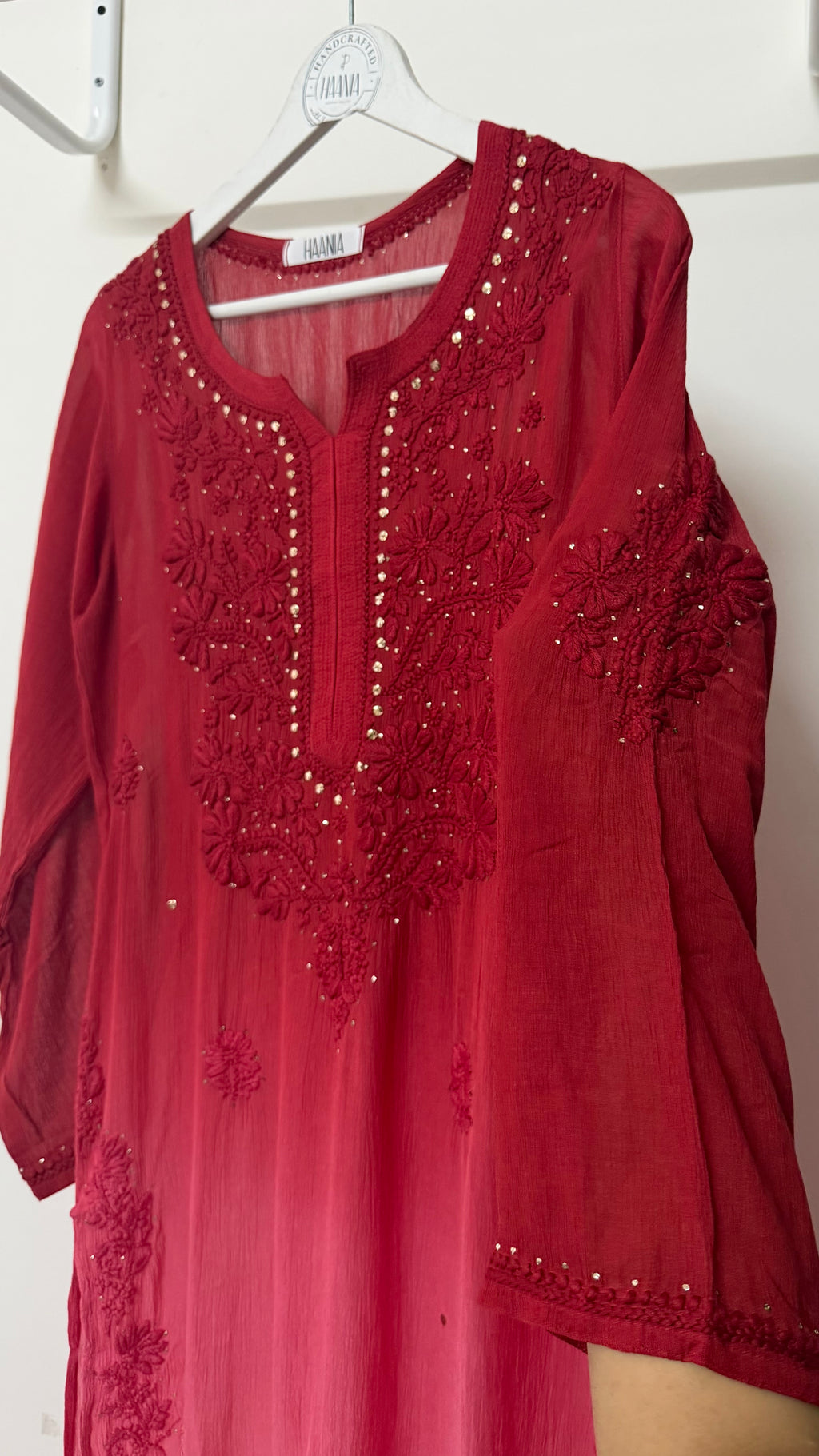 Pure chiffon Mukaish embellished kurta