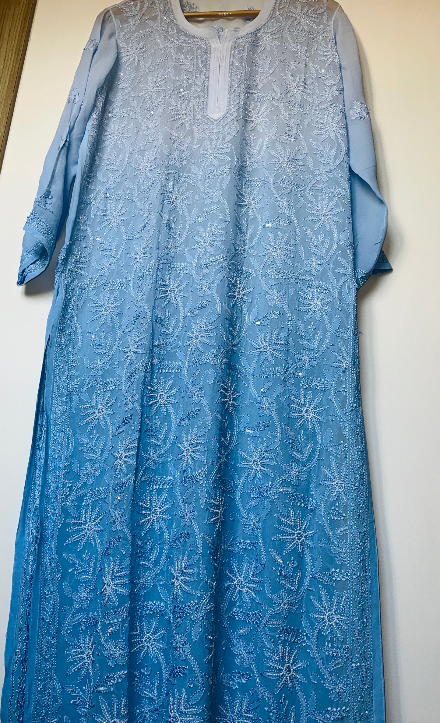 Viral Pearl & Cutdana Chikankari Suit Set - Ombré Blue