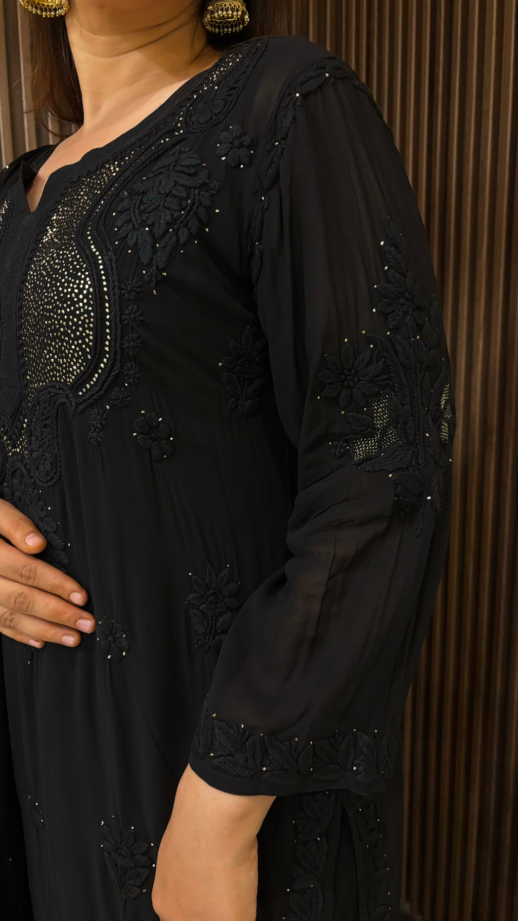 Black Handcrafted Chikankari Kasab Jaal & Mukaish embellished suit set