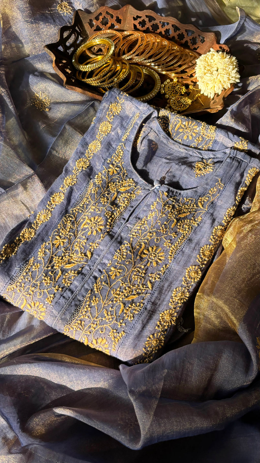 Premium Metallic Tissue Silk Semi Stitched Suit Set