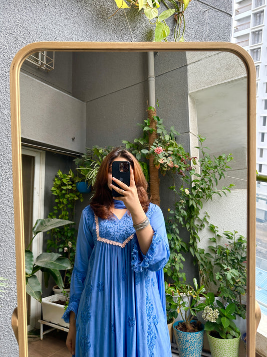 Periwinkle Blue Muslin Chikankari Kurta