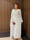Nooré White Handcrafted Pearl & Cutdana embellished Chikankari Kurta & Suit Set