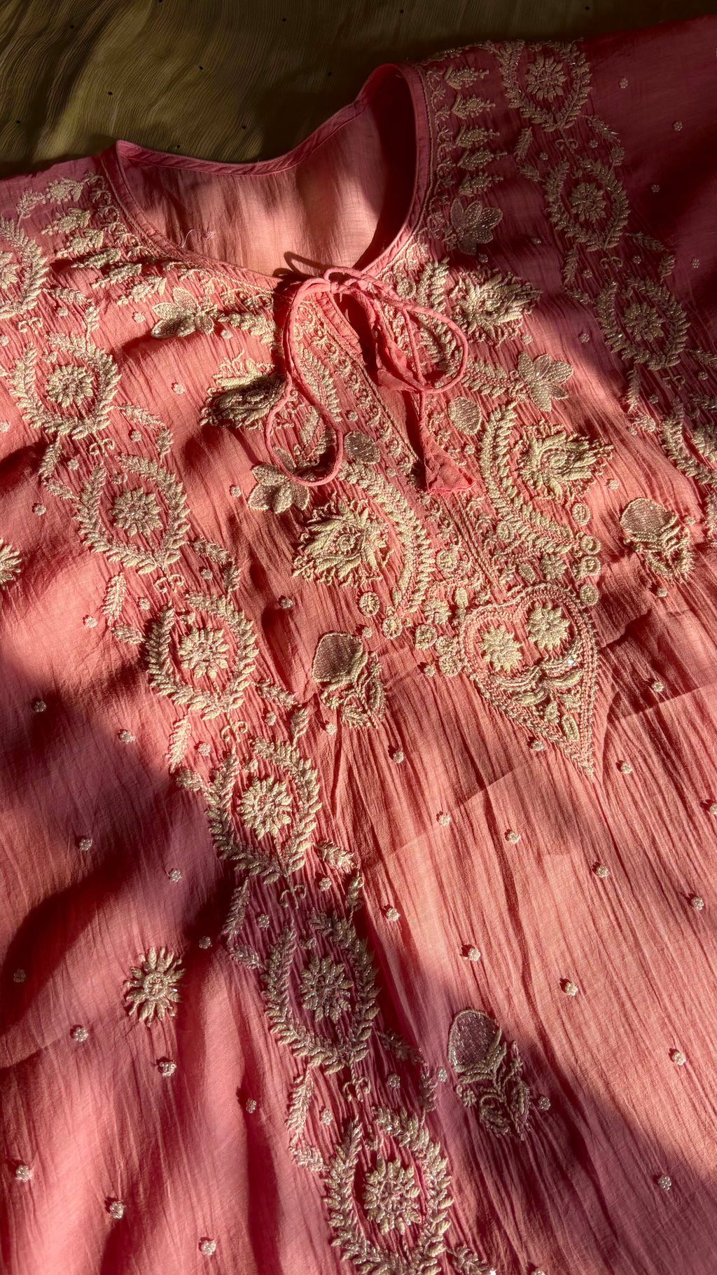 Pearl & Cutdana Chikankari Semi stitched Kaftan
