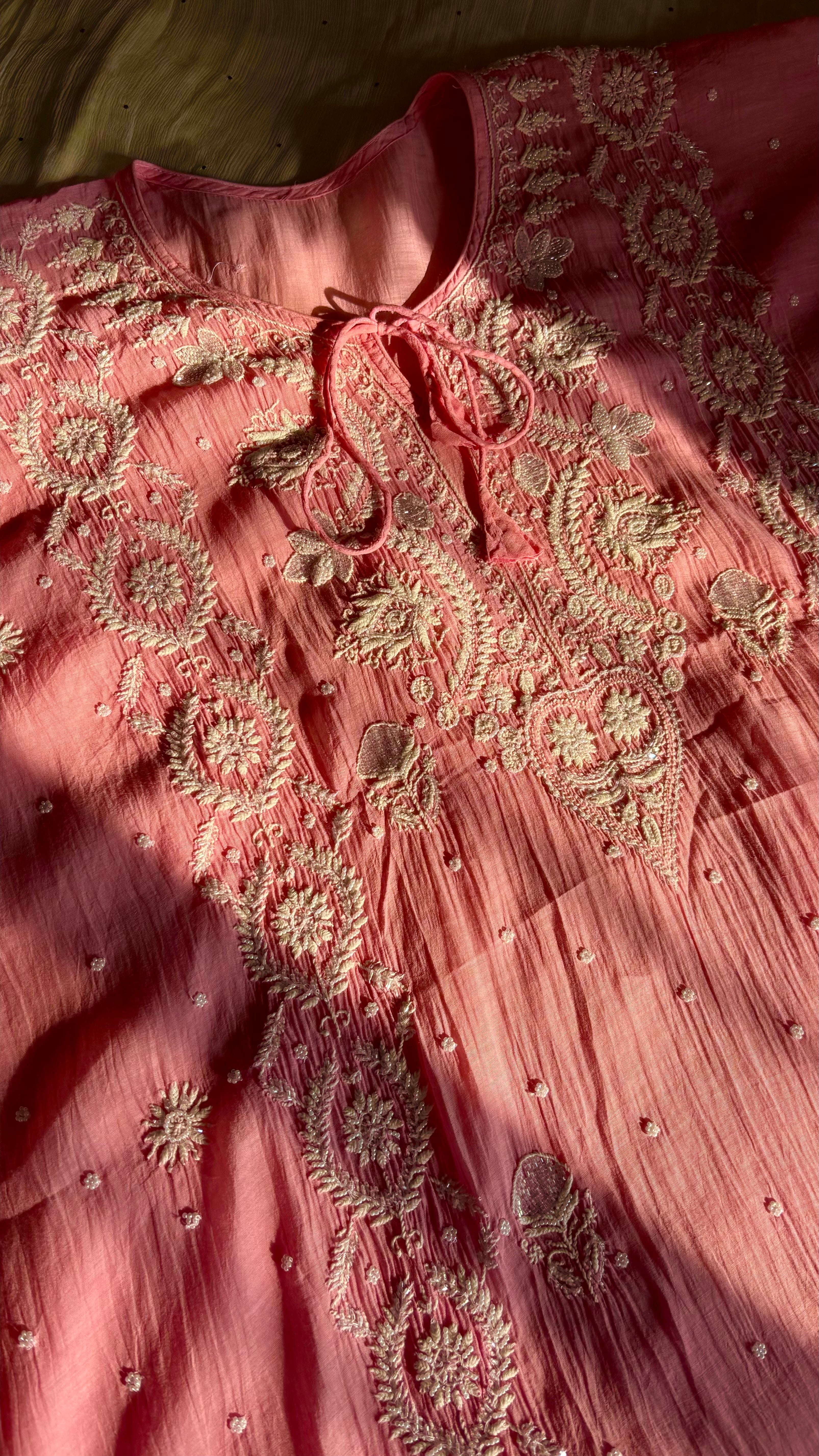 Pearl & Cutdana Chikankari Semi stitched Kaftan