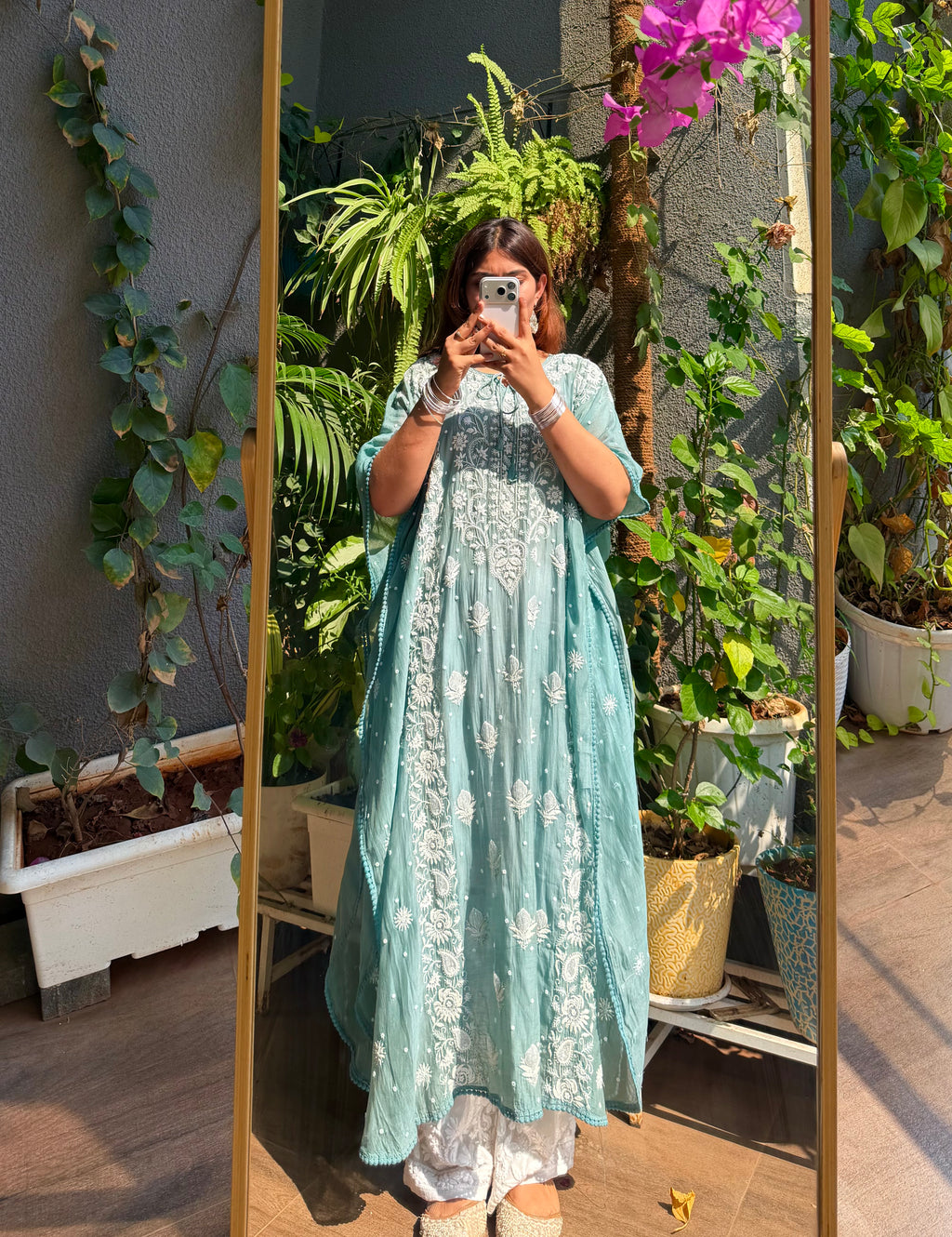 Pearl & Cutdana Chikankari Semi stitched Kaftan