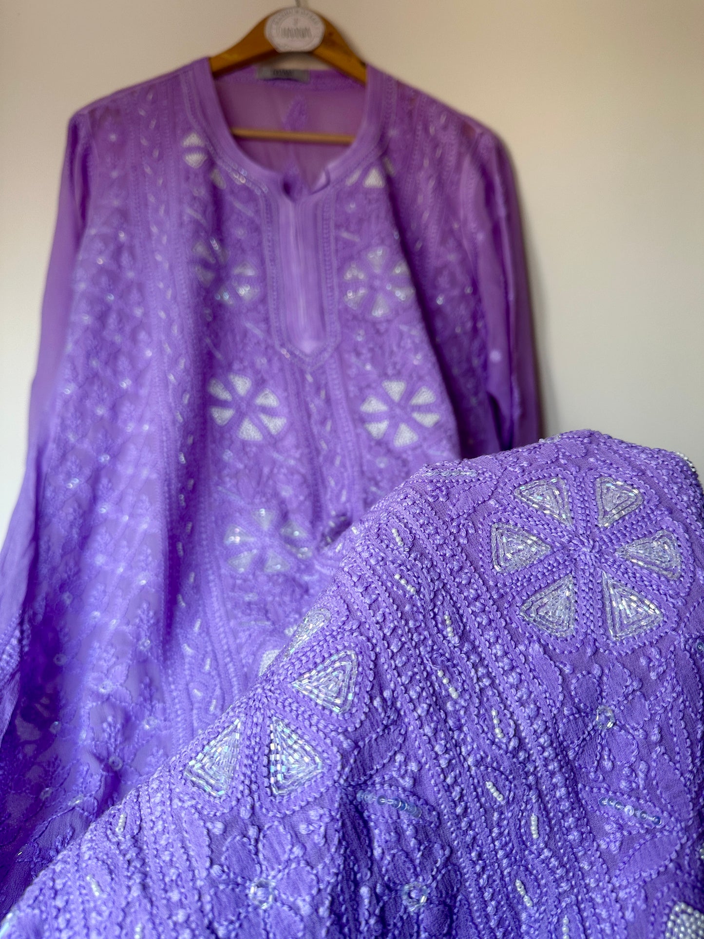 Viral Pearl & Cutdana Chikankari Suit Set - Lilac
