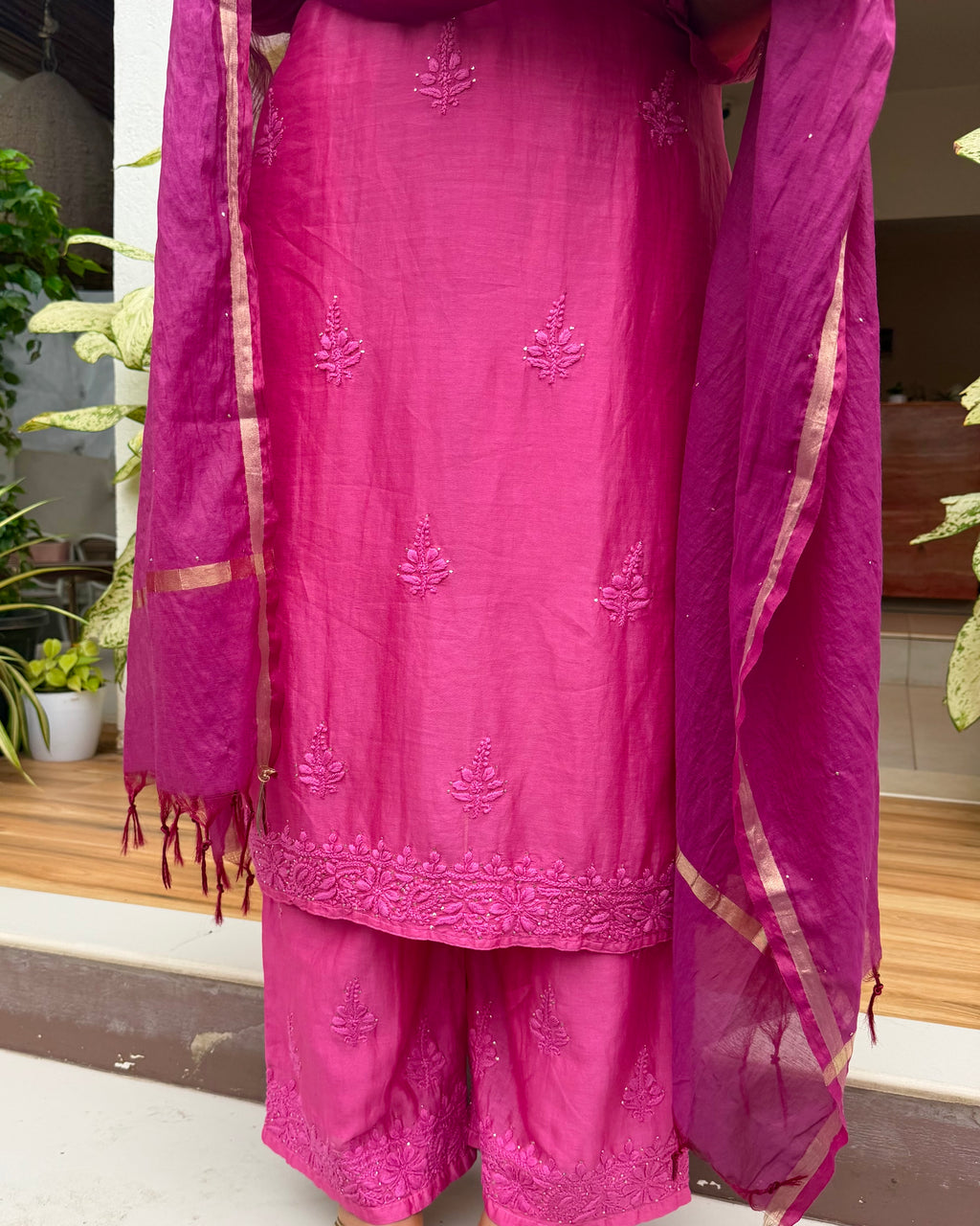 Kala khatta Chanderi Silk Chikankari Suit Set