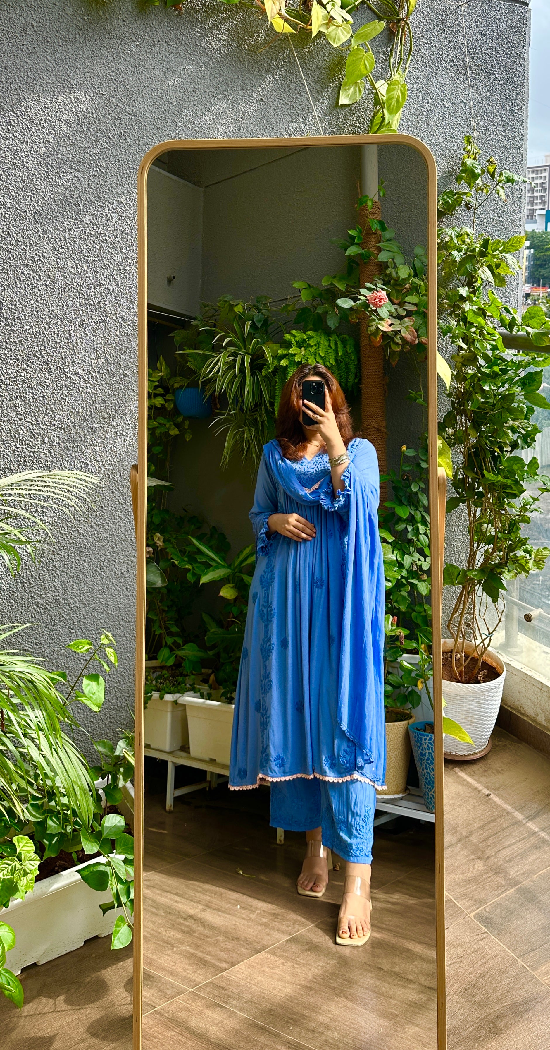Periwinkle Blue Muslin Chikankari Suit Set