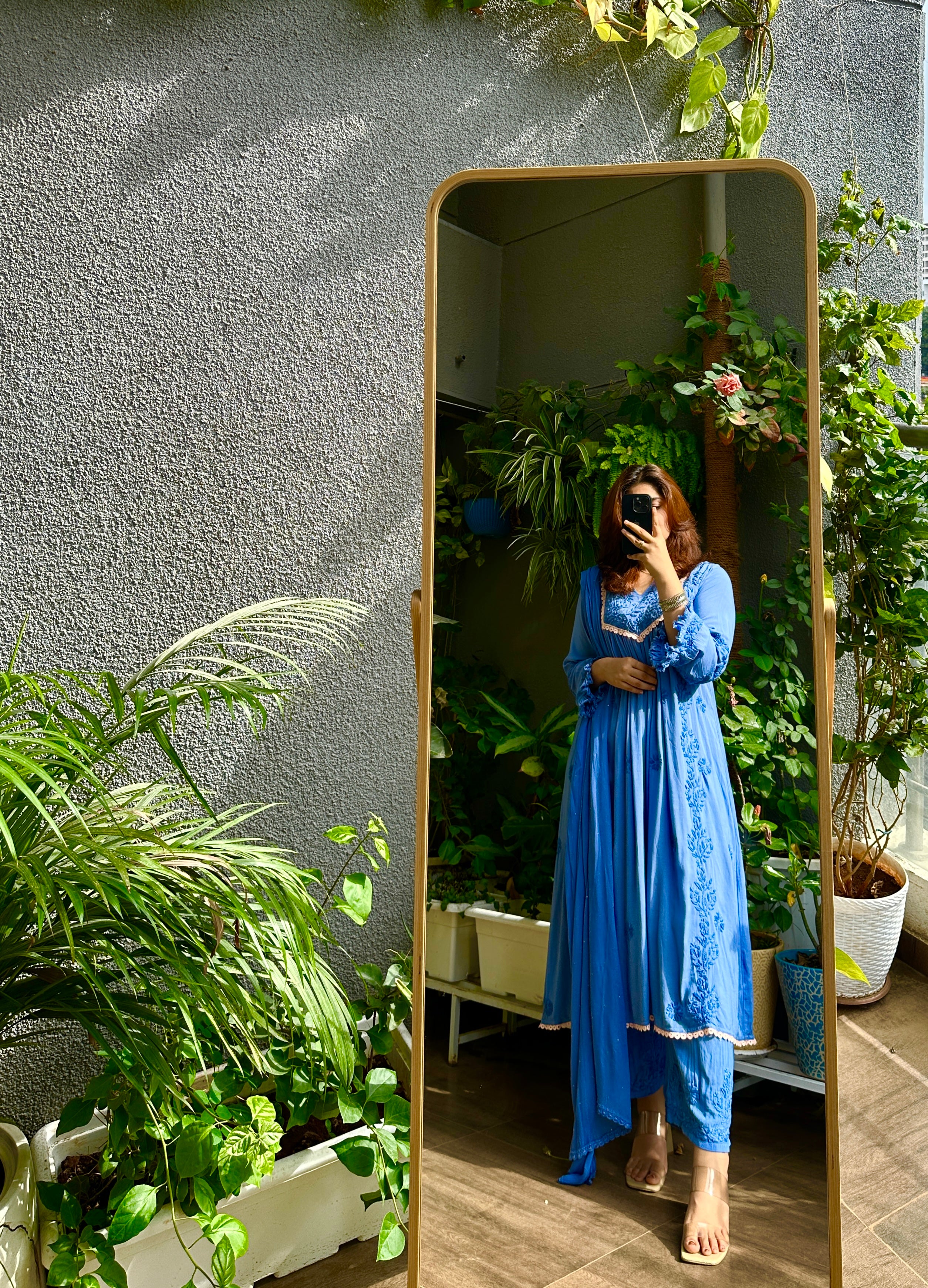 Periwinkle Blue Muslin Chikankari Suit Set