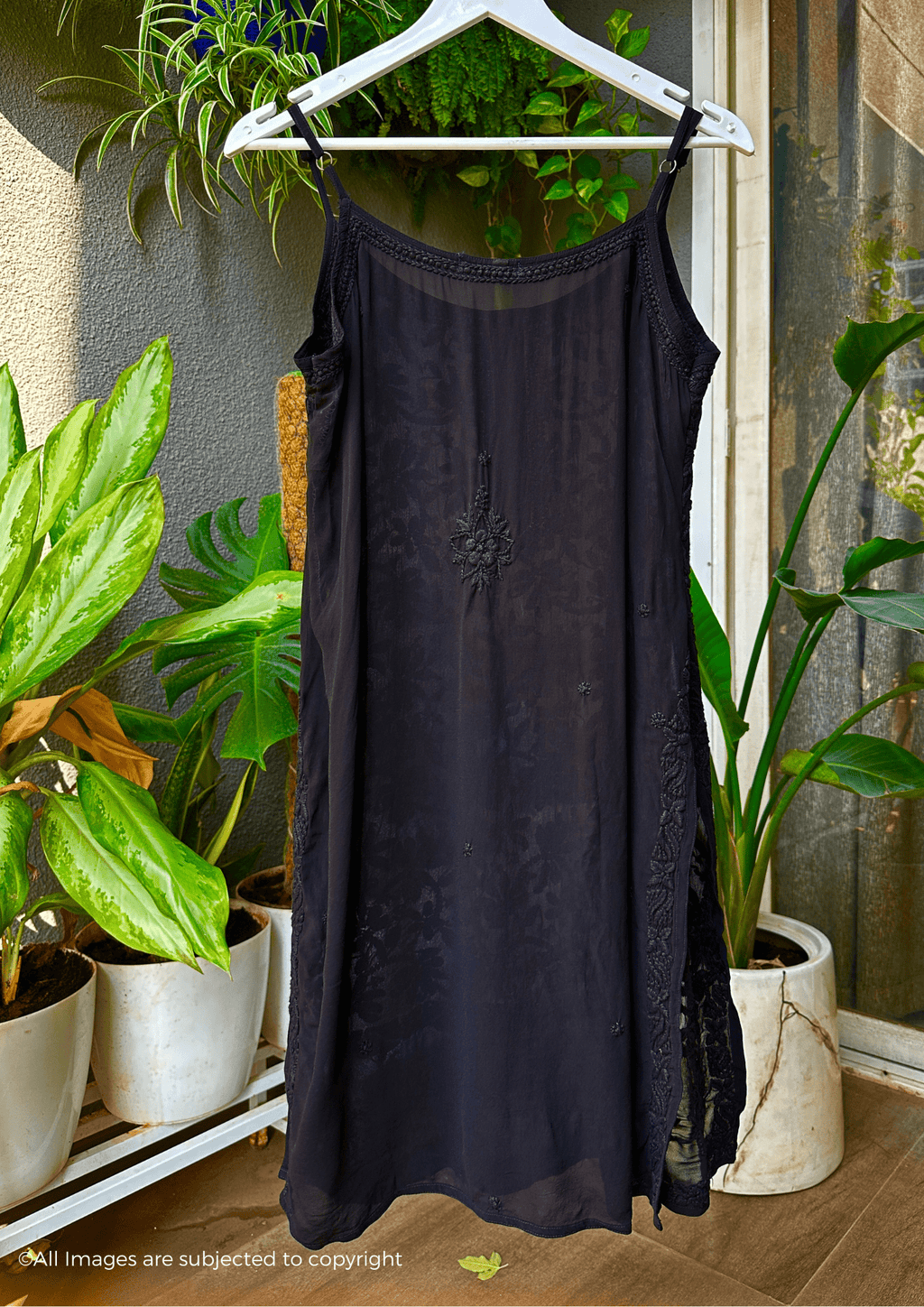 Handcrafted Chikankari Noodle Strap Short Kurta