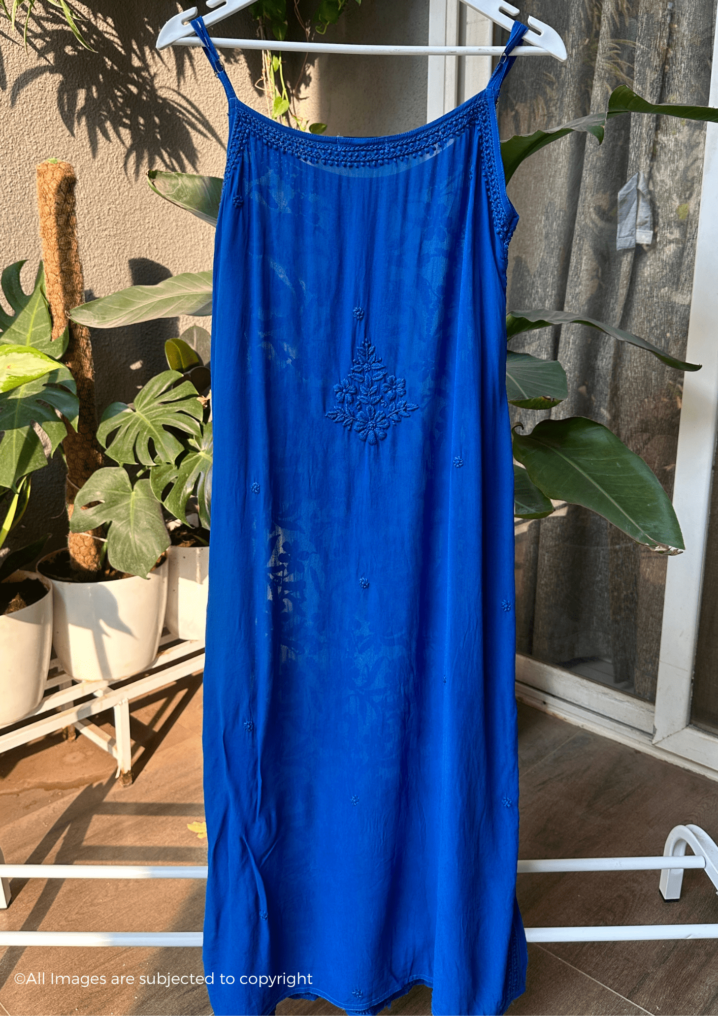 Handcrafted Chikankari Noodle Strap Long Kurta