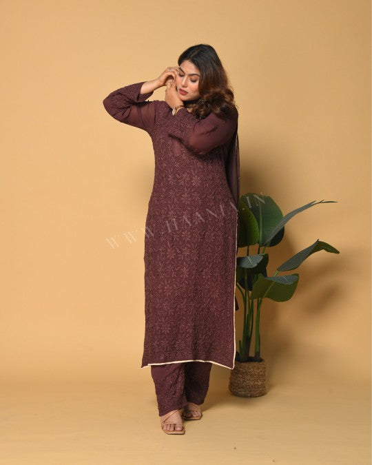 Chocolate Mousse Full Viscose Chikankari Kurta & Suit Set