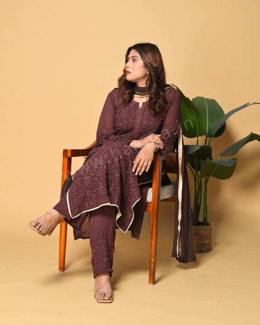 Chocolate Mousse Full Viscose Chikankari Kurta & Suit Set