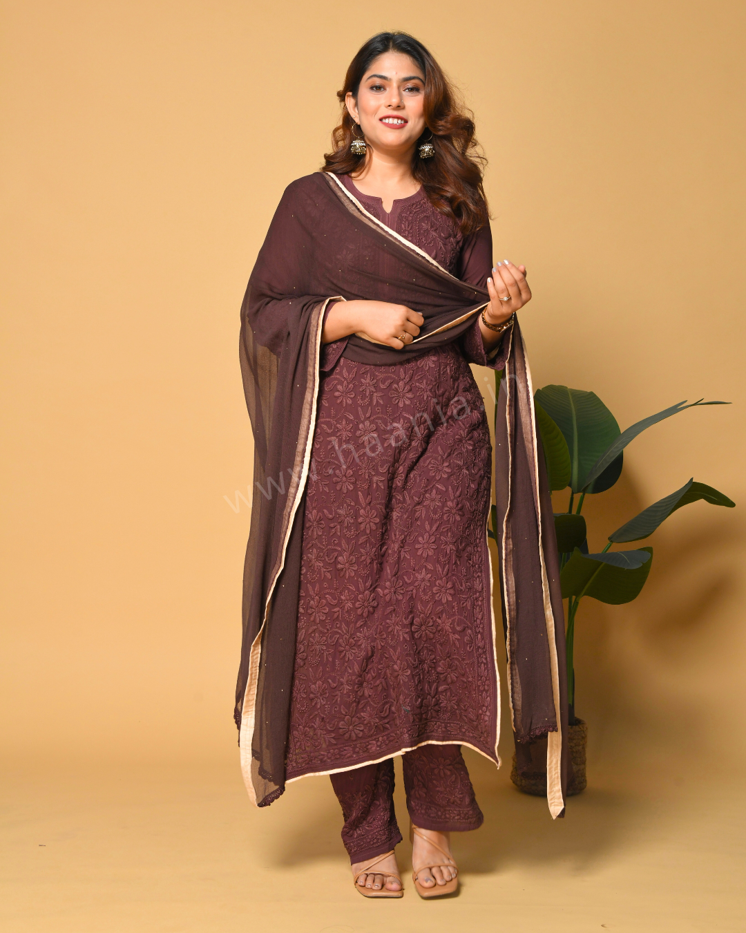 Chocolate Mousse Full Viscose Chikankari Kurta & Suit Set