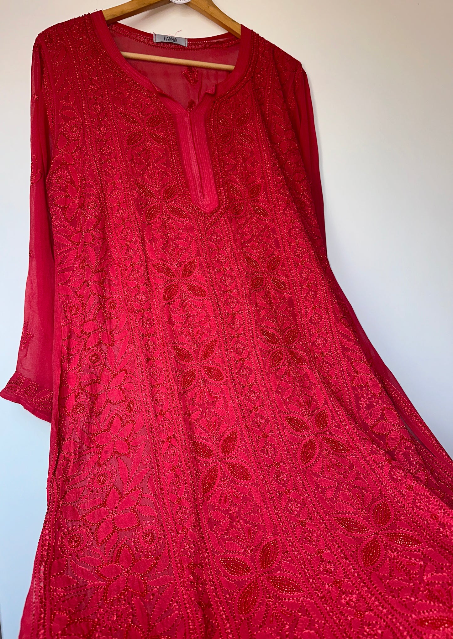 Viral Pearl & Cutdana Chikankari Kurti - Red