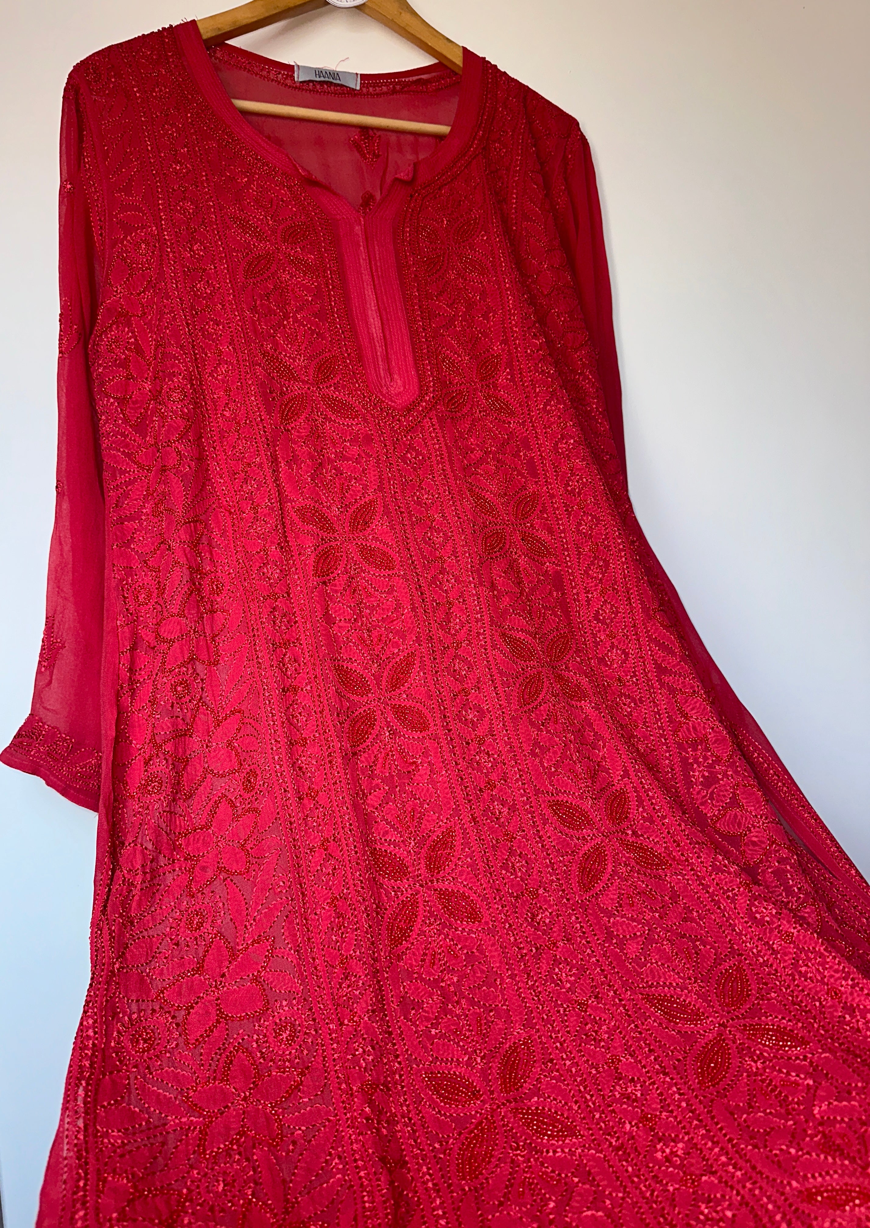 Viral Pearl & Cutdana Chikankari Kurti - Red