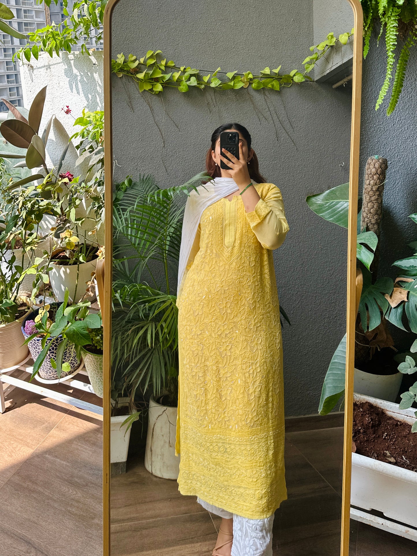 Viral Pearl & Cutdana Chikankari Kurti - Yellow