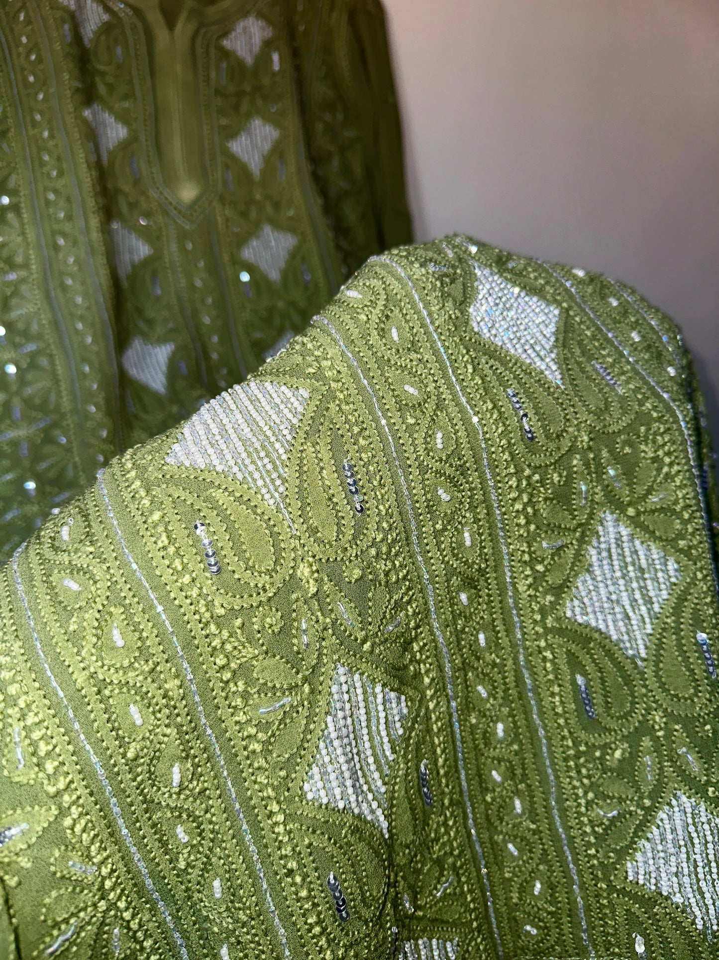 Viral Pearl & Cutdana Chikankari Suit Set - Green