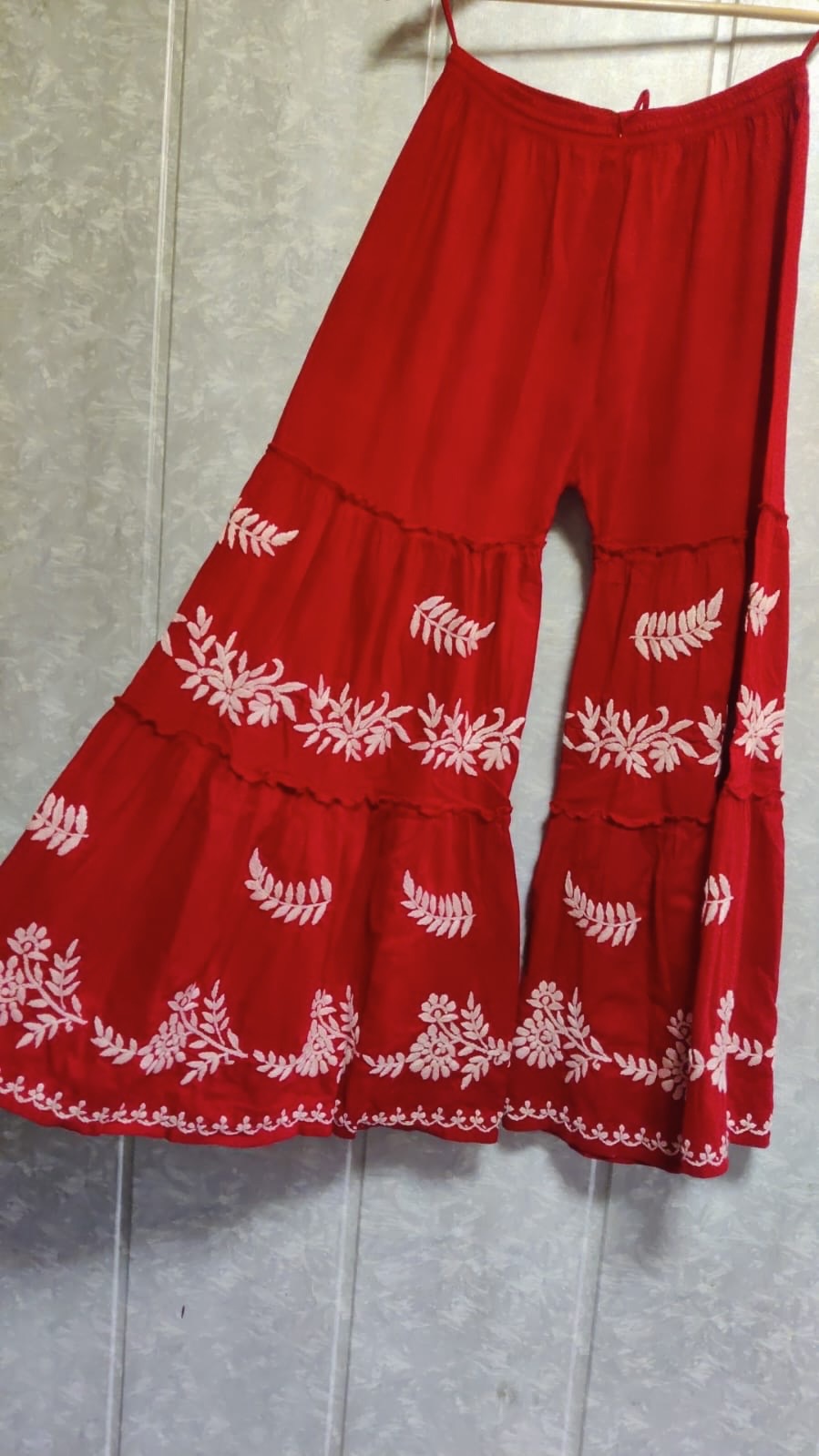 Red Mul Cotton Chikankari Double Layer Garara & Kurta Set
