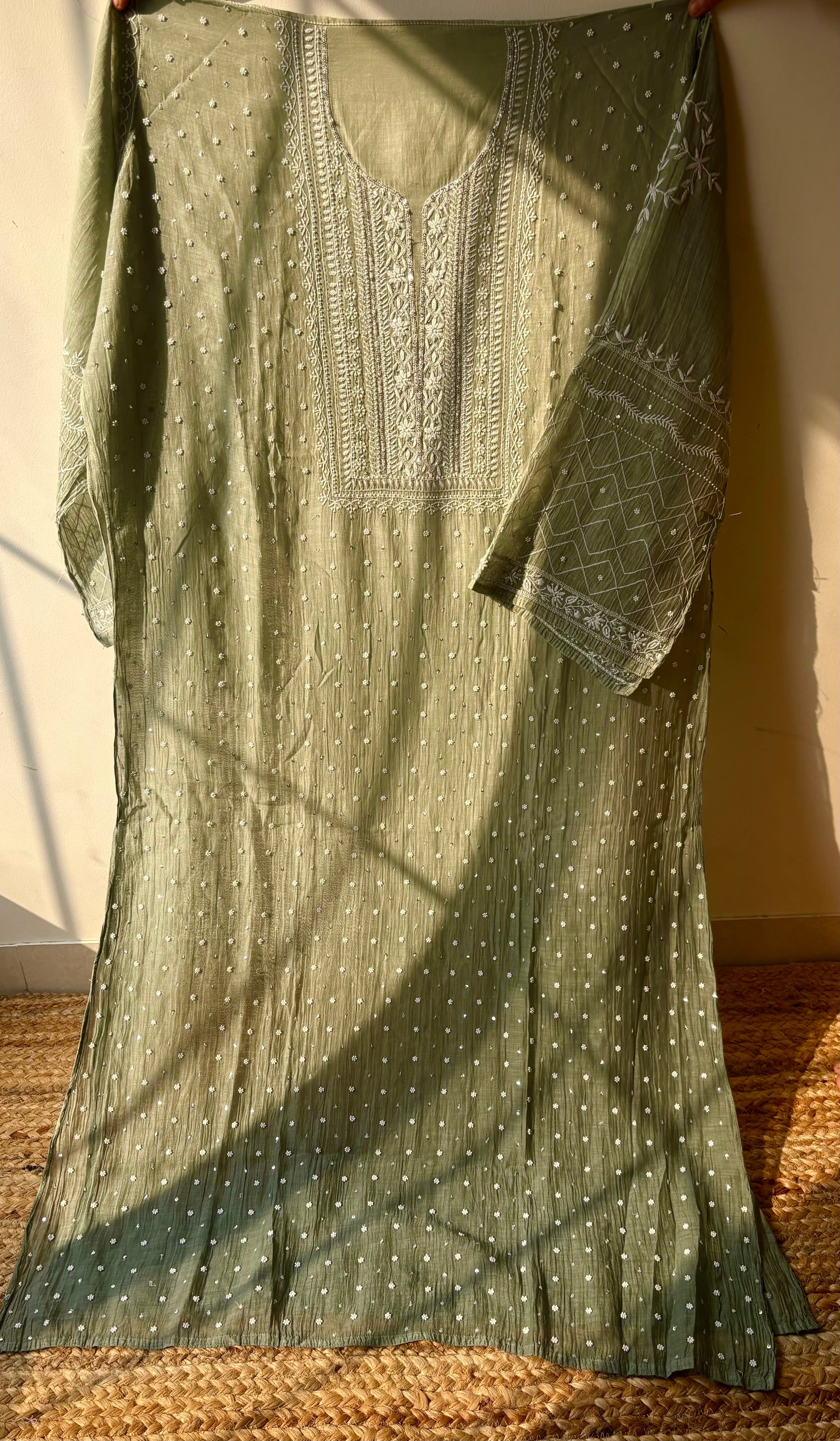 Ombré Mul Chanderi Anarkali with Heavily embellished dupatta