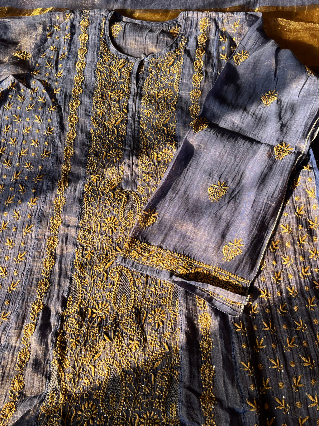 Premium Metallic Tissue Silk Semi Stitched Suit Set
