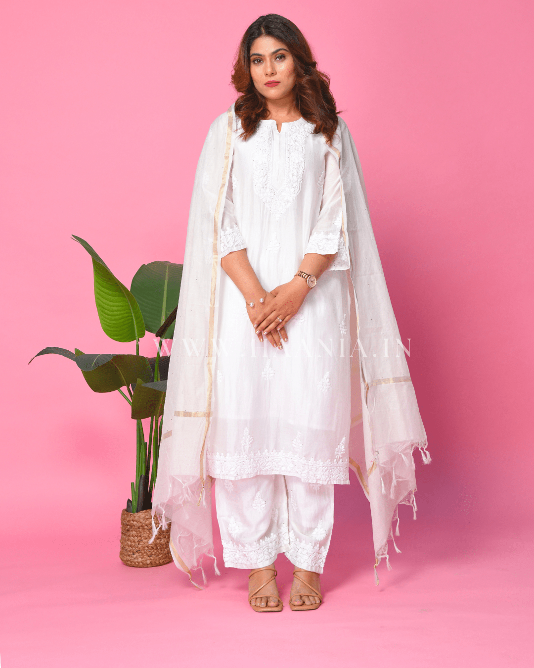 Jasmine Handcrafted Chikankari Chanderi Suit Set