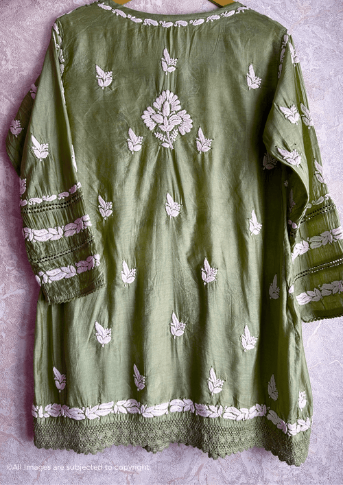 Chanderi Handcrafted Chikankari Short Kurti