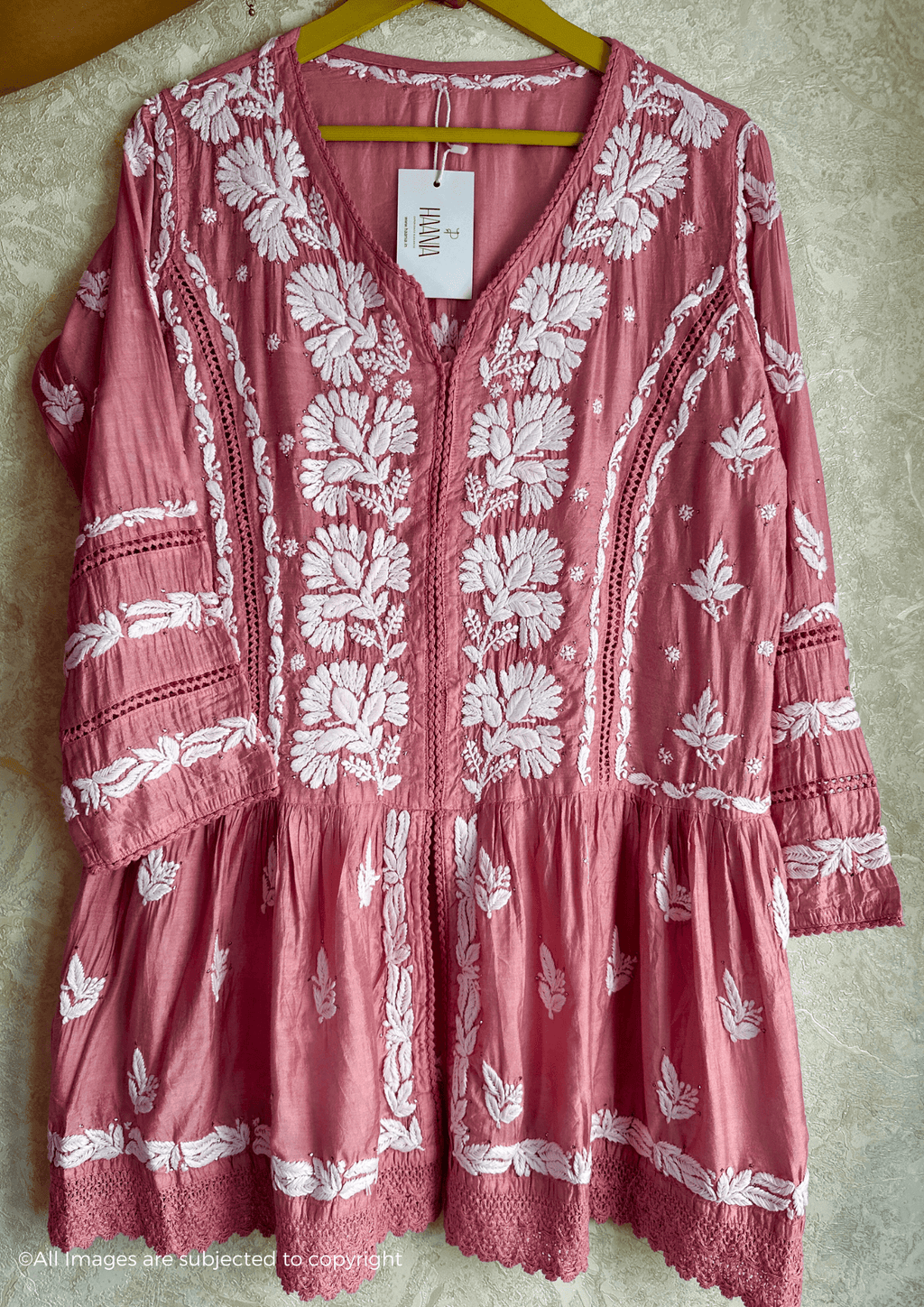 Chanderi Handcrafted Chikankari Short Kurti