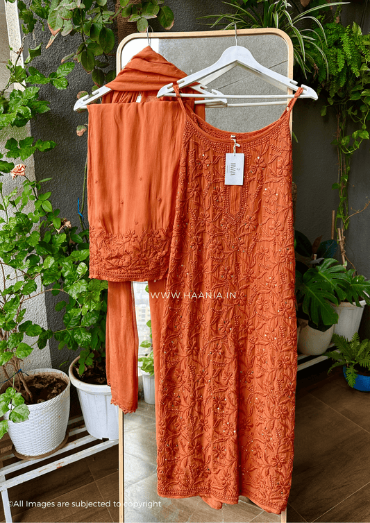 Diva Chikankari Mukaish Noodle Strap Suit Set