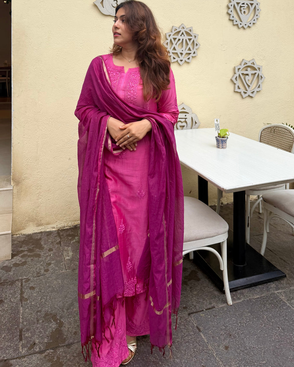 Kala khatta Chanderi Silk Chikankari Suit Set
