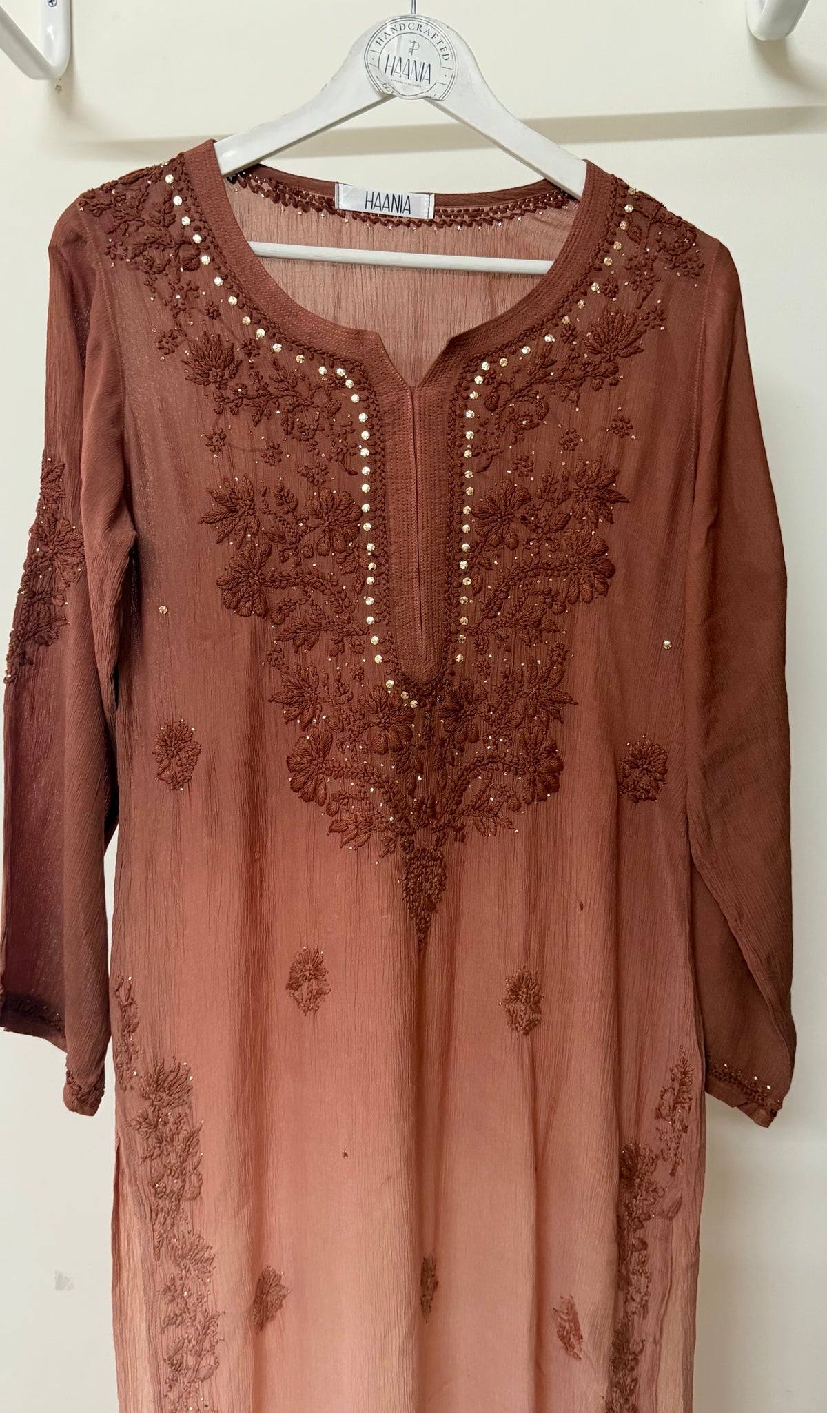 Pure chiffon Mukaish embellished kurta