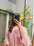 Salmon Pink Handcrafted Chikankari Chanderi Silk Suit Set