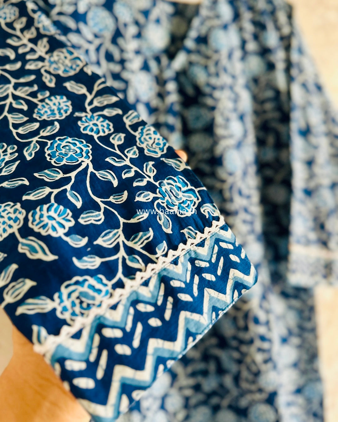 Authentic Jaipuri Hand Blocked Indigo 3 Piece Suit Set