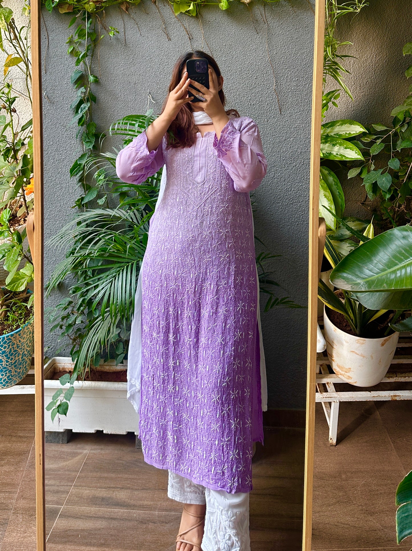 Viral Pearl & Cutdana Chikankari Kurti - Ombré Purple