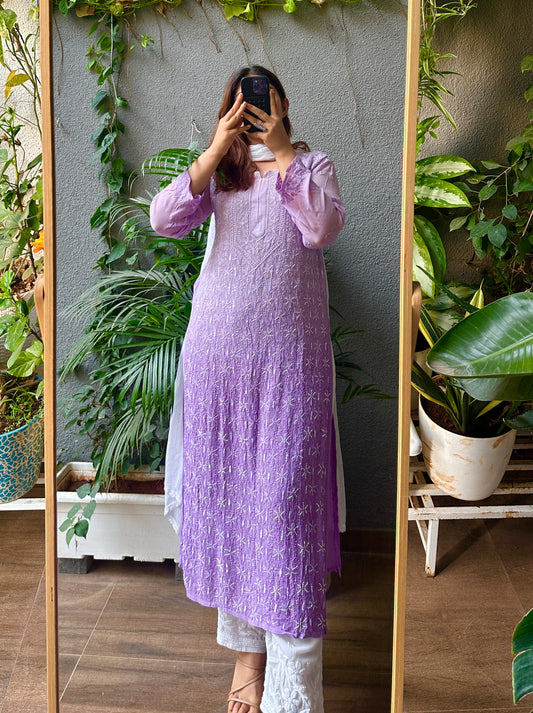 Viral Pearl & Cutdana Chikankari Kurti - Ombré Purple