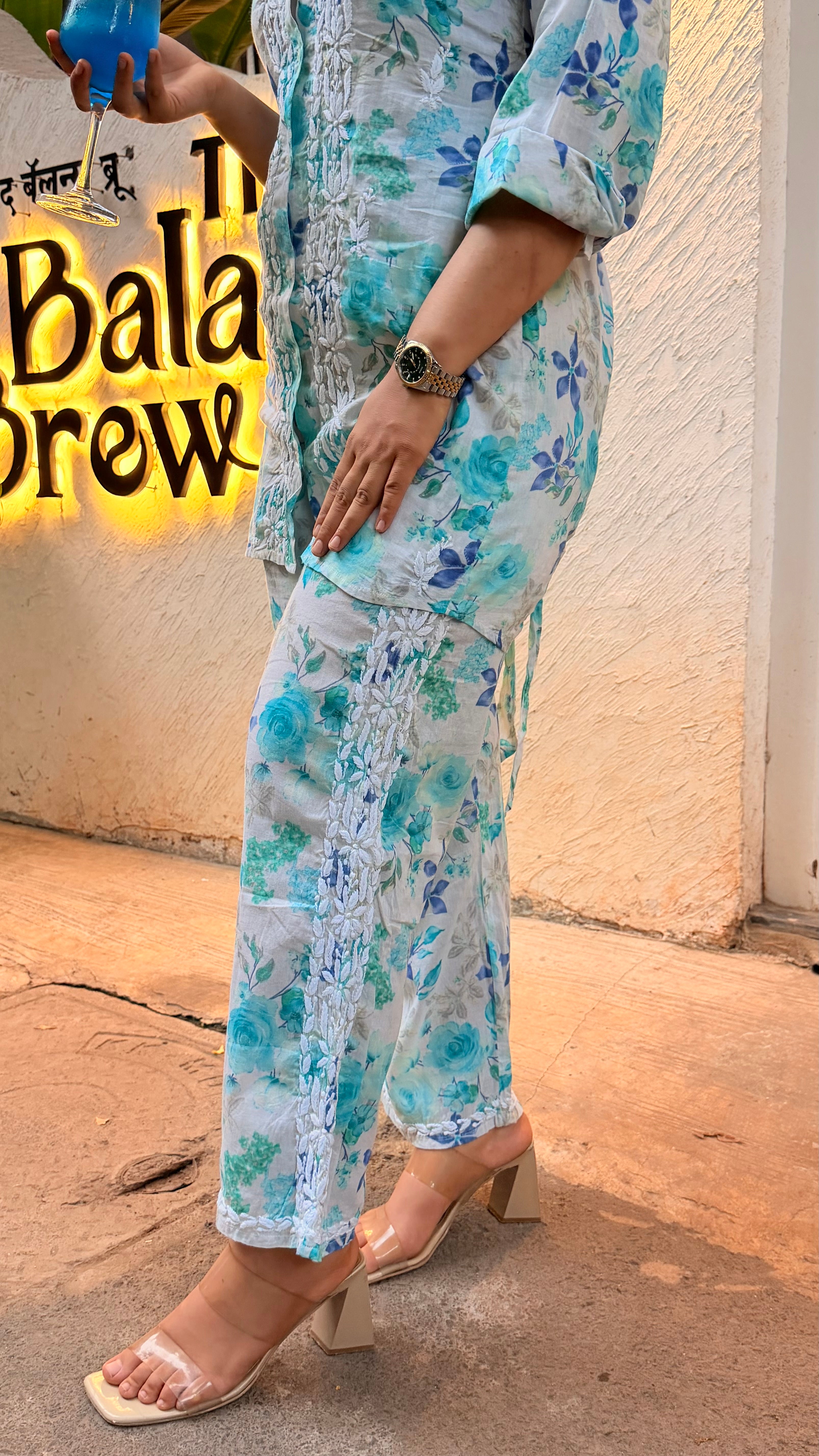 Floral Mul Mul Cotton Chikankari Set