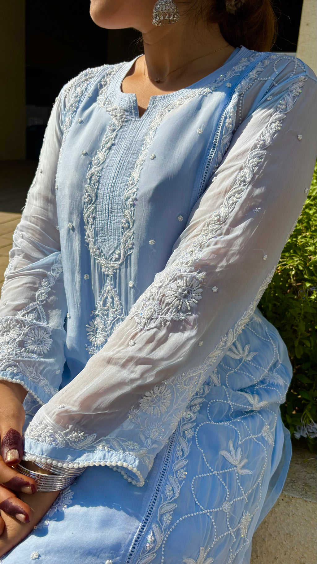 Luminia Pure Organza Handcrafted Chikankari Suit Set