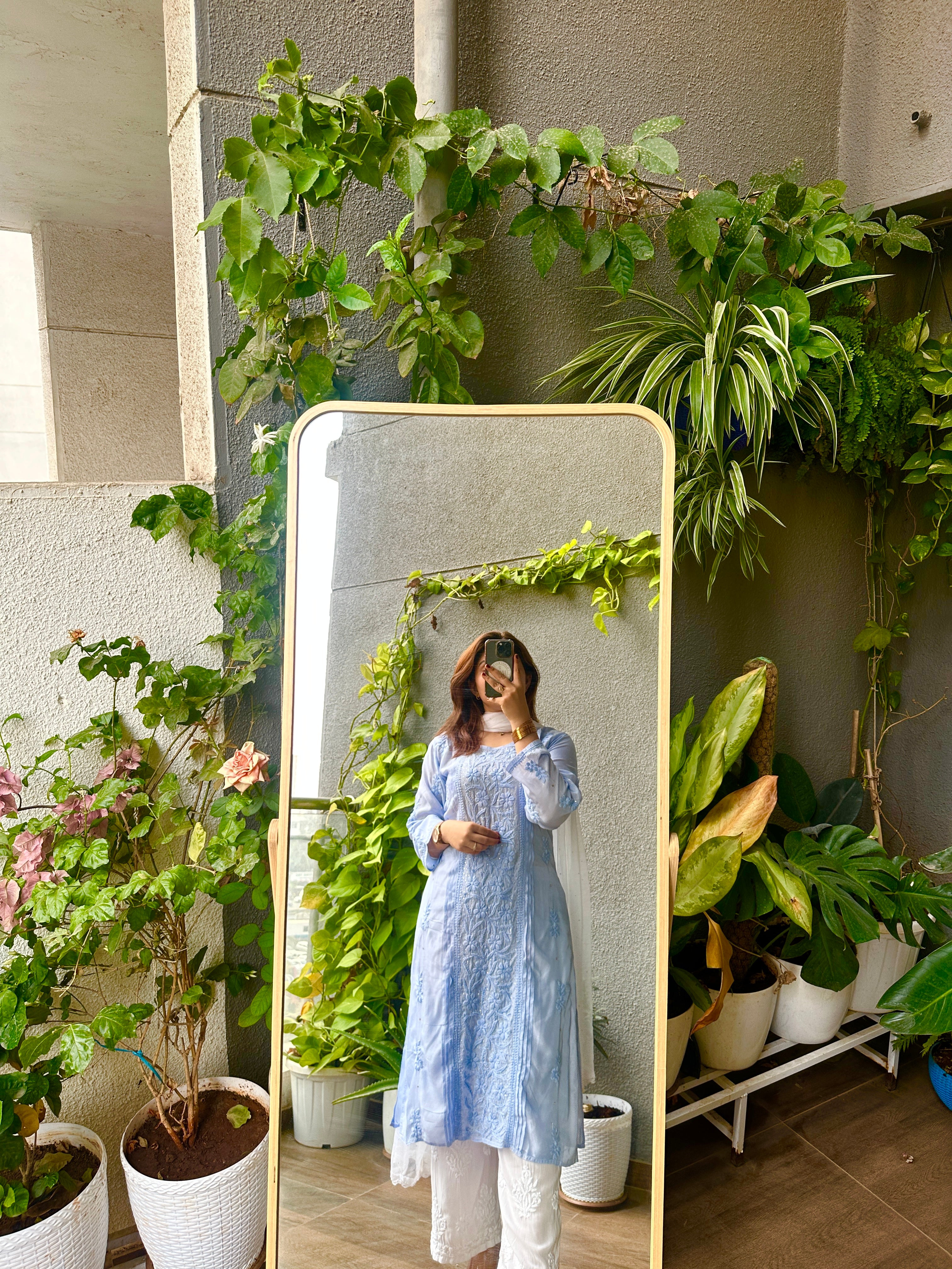 Zoya Premium Muslin Chikankari Kurti with Mukaish embellishments