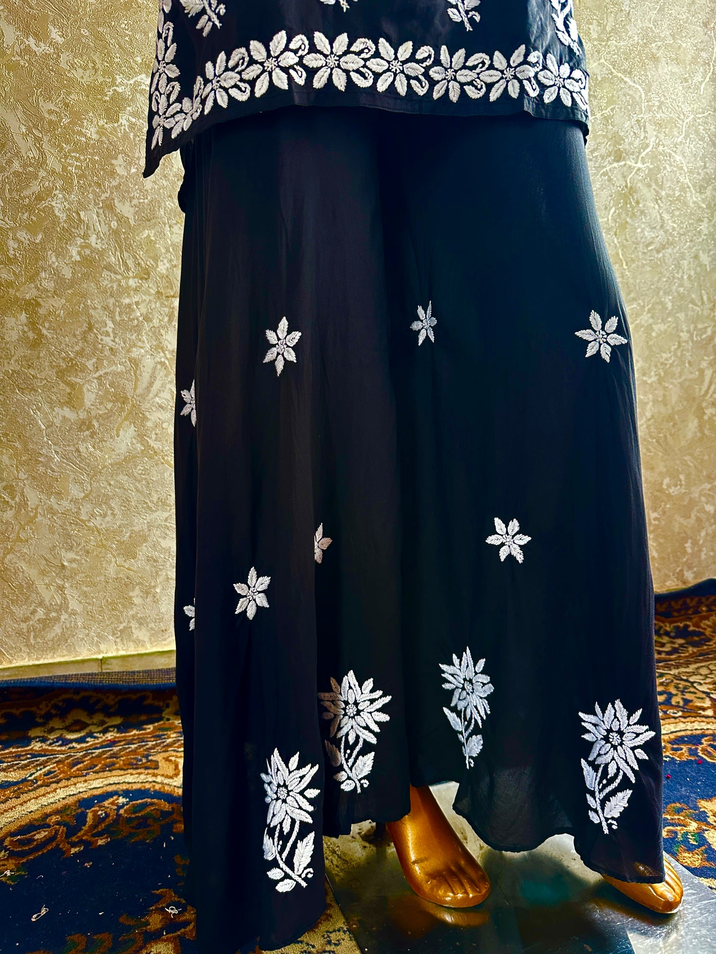 Black & White Modal Cotton Chikankari Sharara set