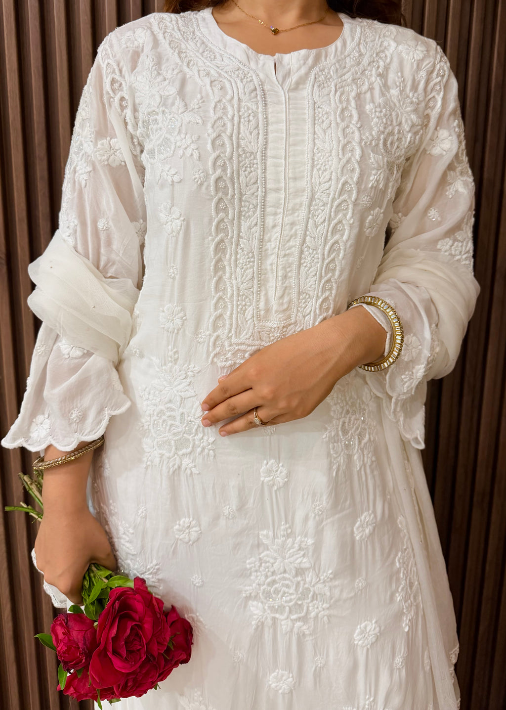 Chand Muslin Pearl & Cutdana Chikankari Suit Set
