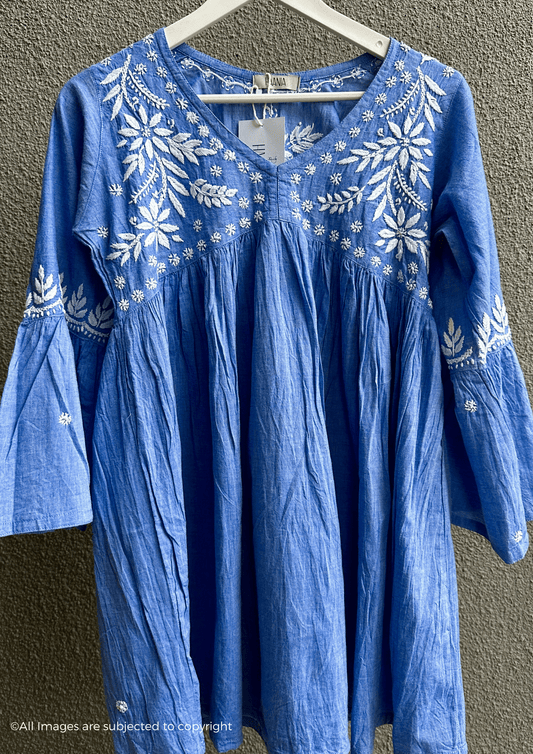 Handcrafted Chikankari Denim Short Top